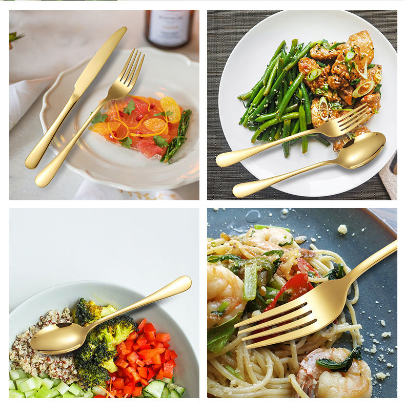 طقم أدوات مائدة ستانلس ستيل مع حامل، أدوات تناول وتقديم طعام، أدوات مائدة مصقولة ولامعة، آمنة للإستخدام في غسالة الأطباق، طقم سكاكين وشوك وملاعق، 24 قطعة