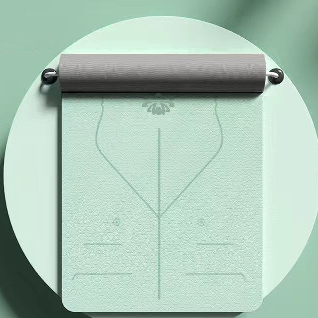 سجادة اليوجا للنساء والرجال المبتدئين بخطوط محاذاة مضادة للإنزلاق، سجادة تمارين لياقة بدنية مقاس 183 سم × 66 سم × 0.8 سم