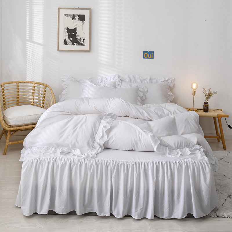 طقم ملاءة سرير فاخرة مكونة من 4 قطع، قطن مزدوج الكشكشة مع 1مفرش سرير و 1ملاية و 2 كيس خدادية (180 × 220) سم