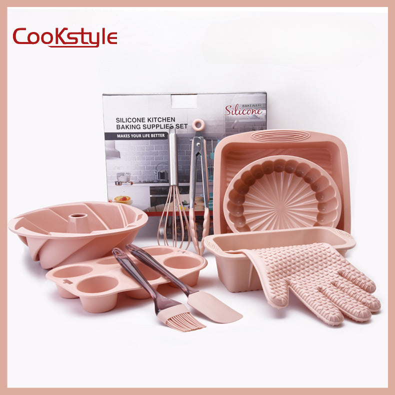 مجموعة صواني خبز 10 في 1 من السيليكون غير اللاصق، من cook style  مجموعة قوالب صينية للكيك والبسكويت للفرن خالية من البيسفينول ايه ومقاومة للحرارة، مع مجموعة أدوات