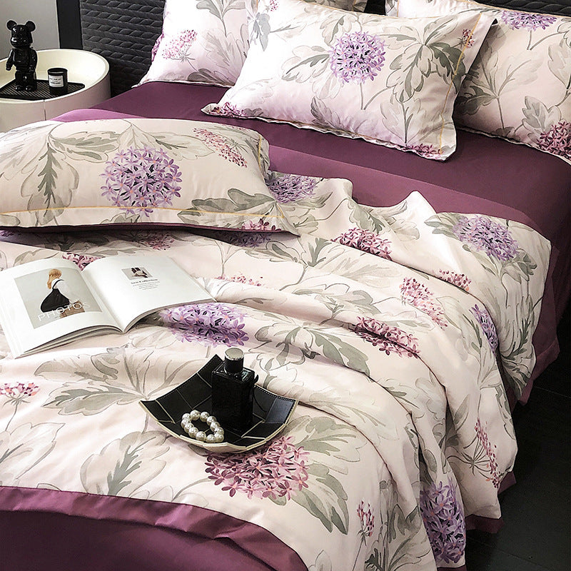 طقم لحاف كينج سايز من 4 قطع 200*230 بنقشة أوراق متدرجة الألوان ، طقم لحاف مبطن خفيف مناسب لجميع المواسم، مع ملاءة مسطحة مع كسوة 2 خدادية