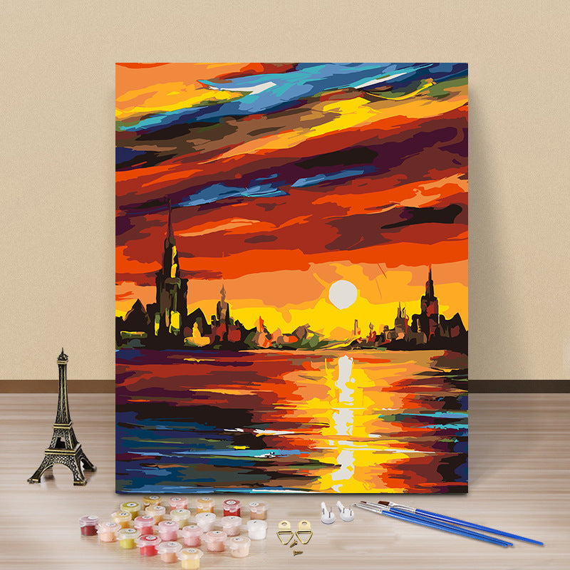 لوحة ديكورية بإطار يمكن تلوينها يدويًا منظر طبيعي، لوحة زيتية يمكن تلوينها يدويًا حسب الرقم زاهى الألوان