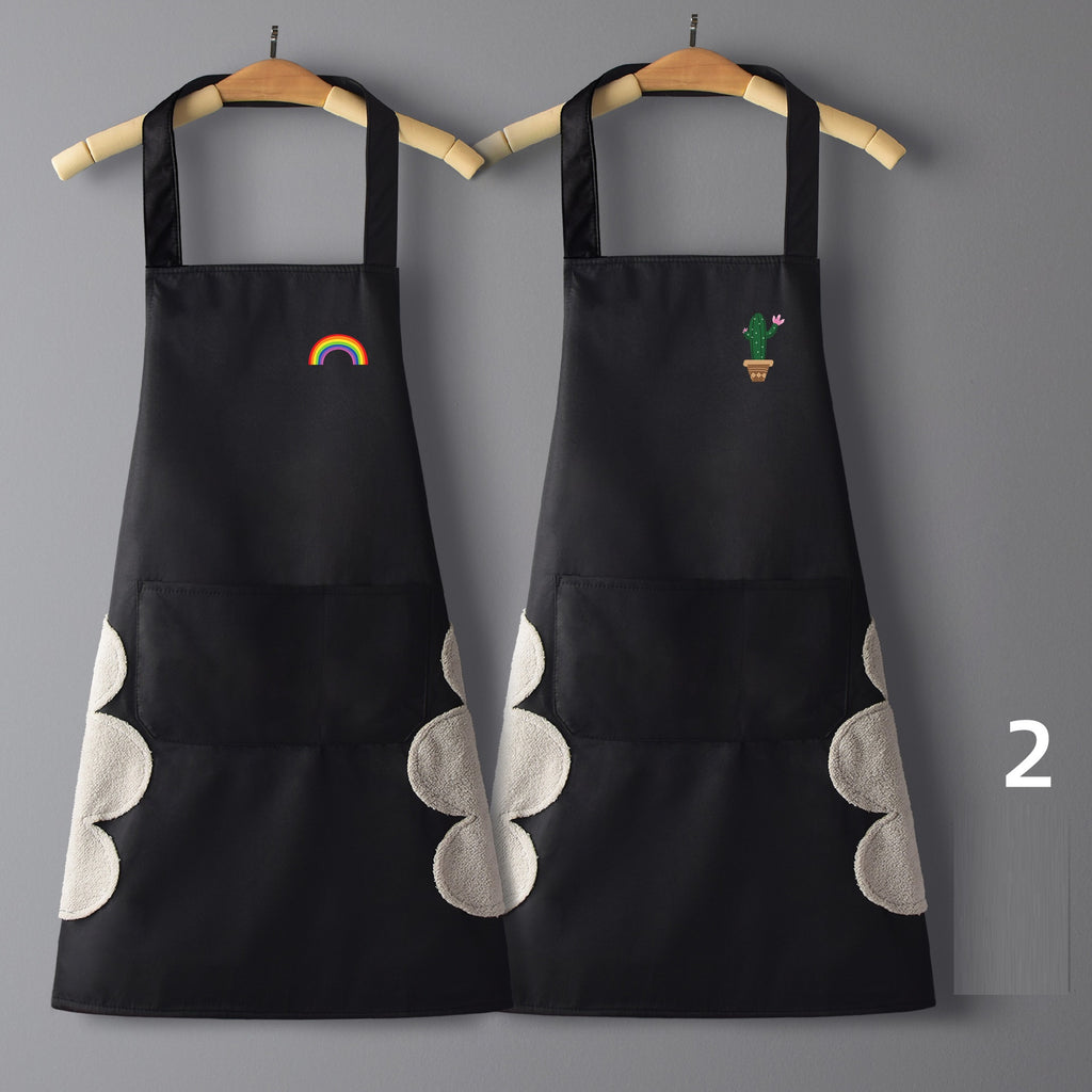 طقم مريلة مطبخ مقاومة للماء ومضادة للزيت مكونة من قطعتين مع جيب كبير وماسح لليدين