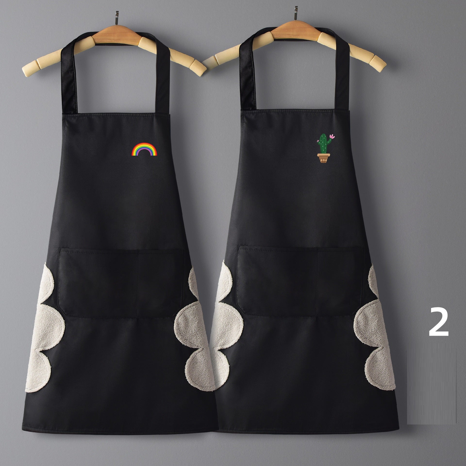 طقم مريلة مطبخ مقاومة للماء ومضادة للزيت مكونة من قطعتين مع جيب كبير وماسح لليدين