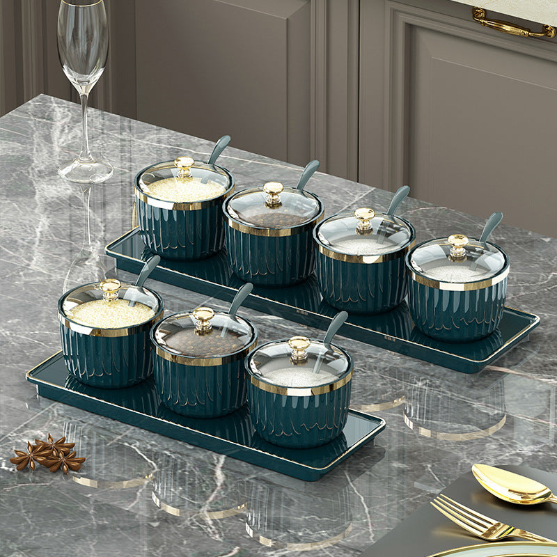 طقم توابل، برطمانات التوابل، أواني التوابل للمطبخ، طقم توابل مصنوع من مادة البولي بروبلين القوية مع غطاء وملعقة، 3 قطع