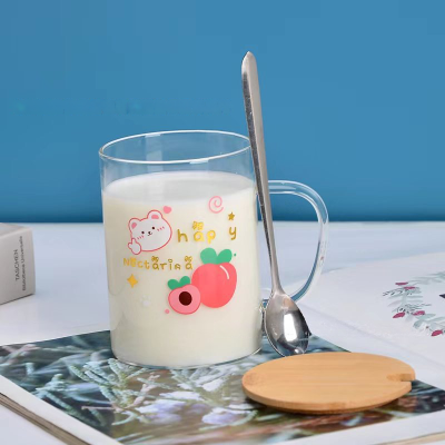 كوب للعصير مج تصميم جميل لمياه الشرب وكؤوس العصير مع ملعقة بغطاء سعة 500 مل