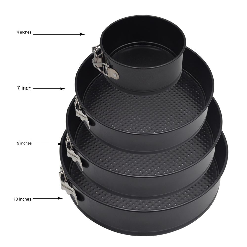 مجموعة صواني للكيك و البيتزا، 4 قطع دائرية (4/7/9/10 بوصه) صوانى مقاومة للإلتصاق ومقاومة للتسرب، صوانى كيك آمنة غذائيًا وآمنه للإستخدام فى غسالة الأطباق، أسود