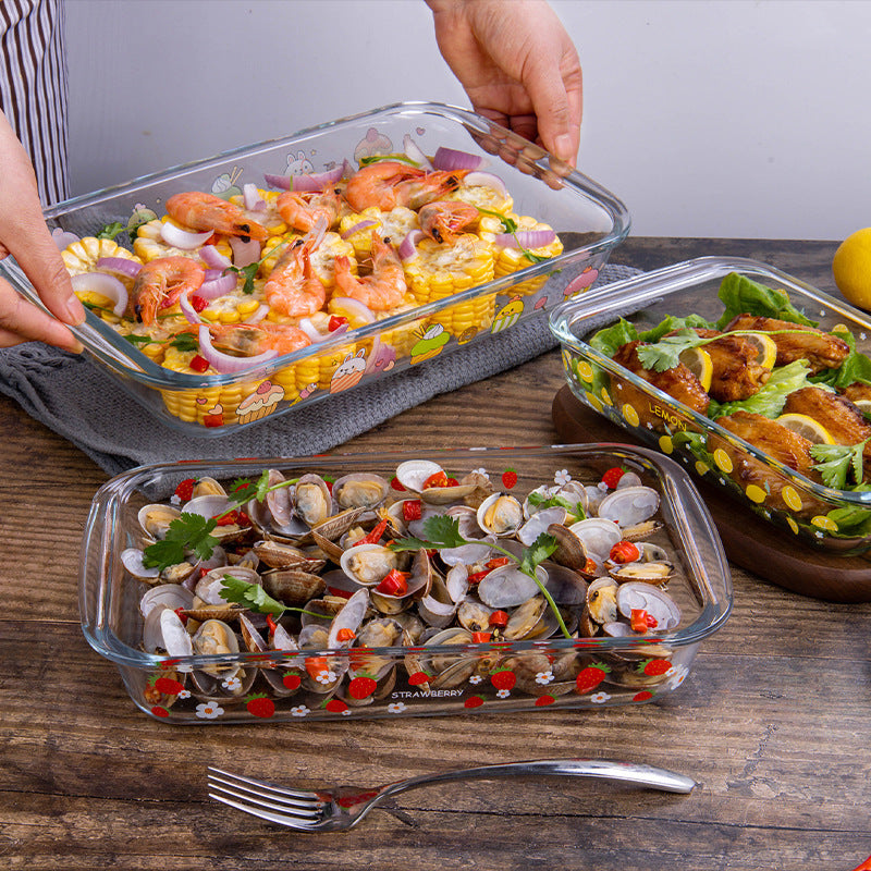 طاجن زجاج حرارى عالي الجودة مستطيل الشكل حرارى، متتعدد الإستخدام يدخل الفرن والثلاجة وغسالة الأطباق والميكرويف