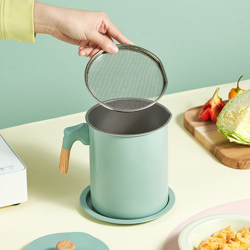 فلتر زيت مع مصفاة ستانلس ستيل مانعة للتسرب، للقلي وتخزين زيت الطبخ 1.4 لتر