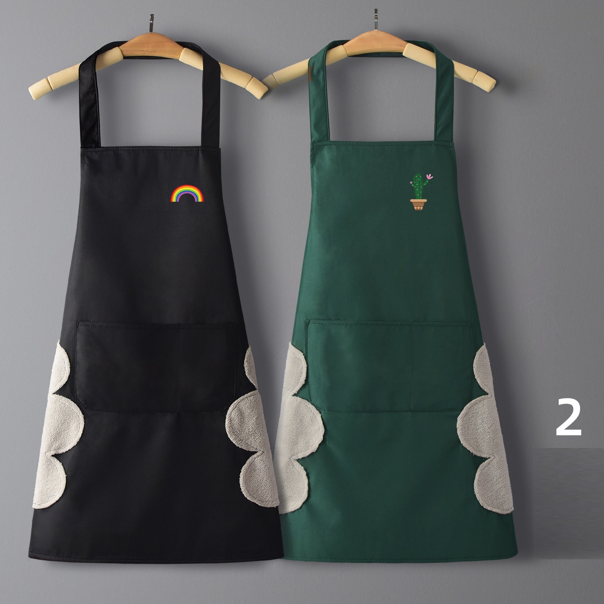 طقم مريلة مطبخ مقاومة للماء ومضادة للزيت مكونة من قطعتين مع جيب كبير وماسح لليدين