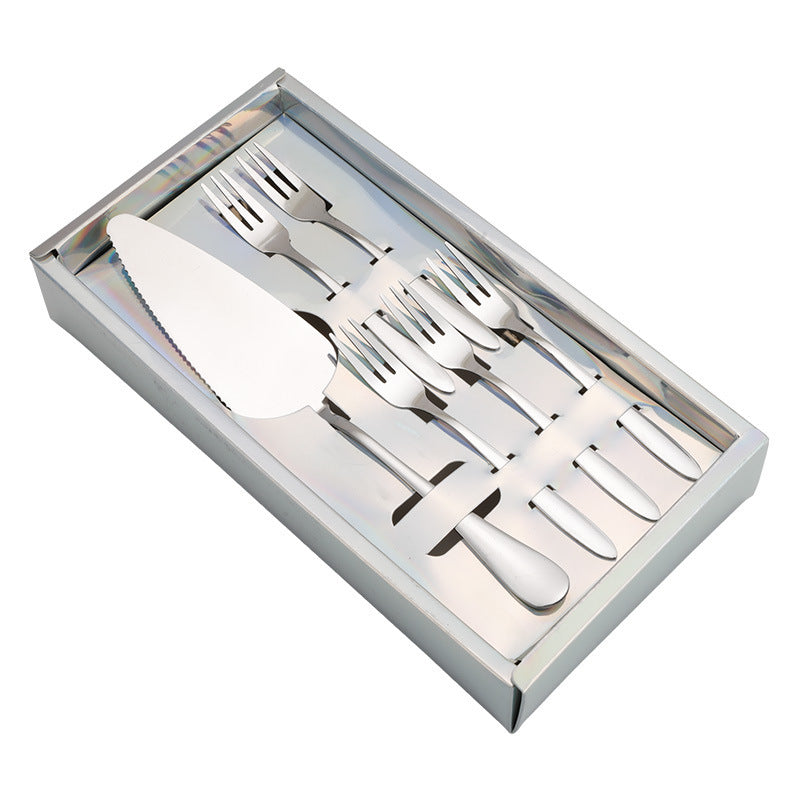 طقم شوك وملعقة كيك من الفولاذ المقاوم للصدأ مع صندوق هدايا