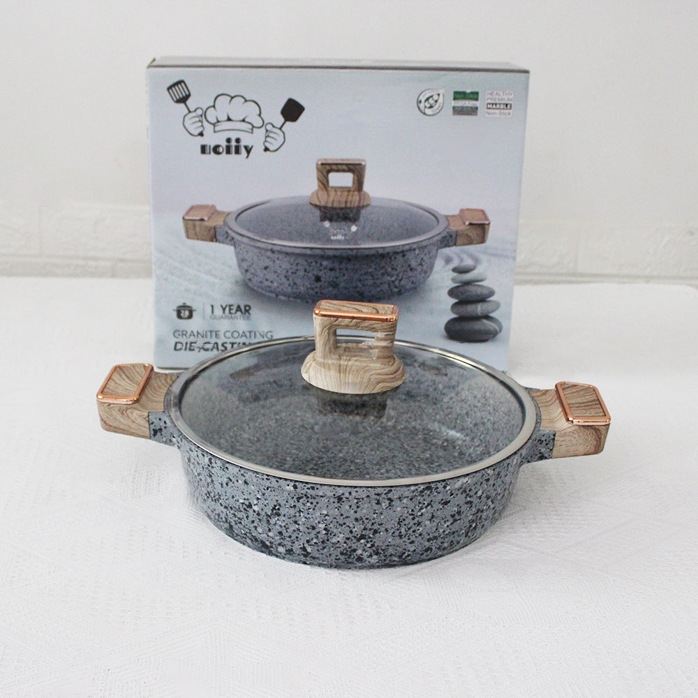 حلة جرانيت 5مل، بغطاء زجاج ومقبض خشبى عالى الجودة عازل للحرارة