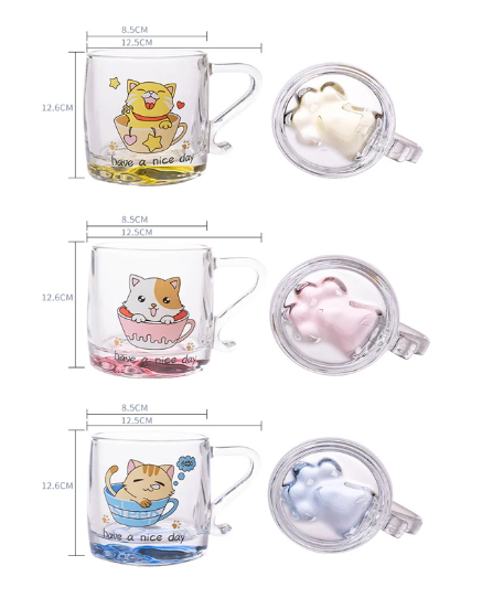 مج شاي زجاجى بيد زجاج  , مج برسومات متنوعة