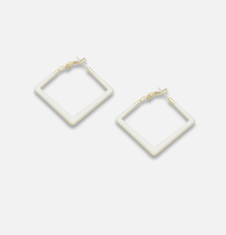 حلق للنساء،  حلقان إبرة شكل مربع أبيض فى ذهبى