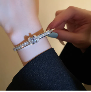 سوار نسائي فضى لامع مرصع بفصوص كريستال الزريكون اللامع الأصلى ،أسورة، أنسيال مطلي بالبلاتين مضاد للصدأ