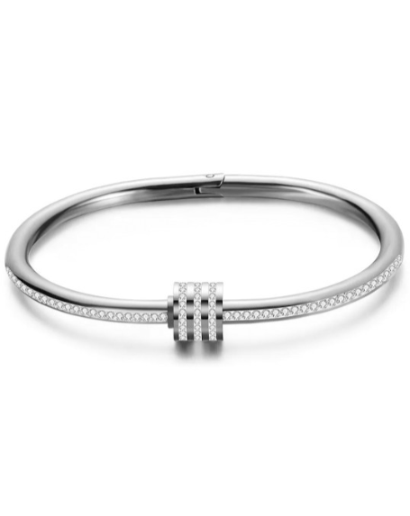 سوار نسائي بتصميم أنيق وفريد ، فضى مطلى بلاتين مضاد للصدأ  مرصع بفصوص كريستال زريكون أصلى لامع ، أنسيال نسائى شكل حلقى