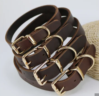 طوق جلد طبيعى للكلاب المتوسطة وكبيرة الحجم، طوق مخصص للكلاب