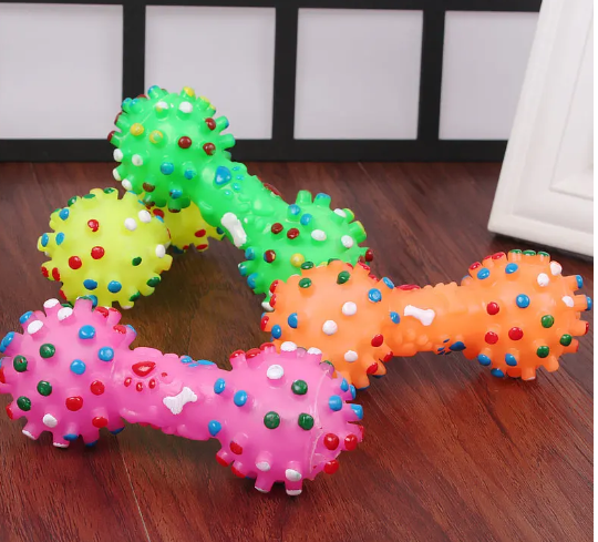 دمبل للحيوانات الأليفة ، لعبة مضغ ملونة مع صوت صفارة ، للكلاب والقطط