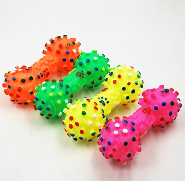 دمبل للحيوانات الأليفة ، لعبة مضغ ملونة مع صوت صفارة ، للكلاب والقطط