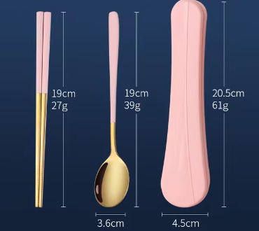 طقم أدوات مائدة محمولة من الفولاذ المقاوم للصدأ 304 مكون من 3 قطع