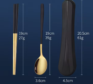 طقم أدوات مائدة محمولة من الفولاذ المقاوم للصدأ 304 مكون من 3 قطع