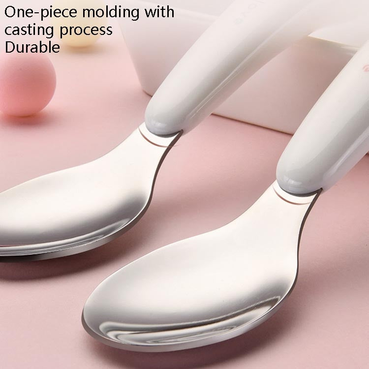 طقم شوكة و ملعقة من الفولاذ المقاوم للصدأ، بمقبض من البلاستك عالى الجودة على شكل حيوان كرتوني للأطفال مكون من قطعتين