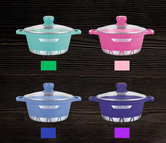 طقم جرانيت 10 قطع غير لاصق، جرانيت دائرى بغطاء زجاج بقاعدة ألومنيوم، ماركة Queen Time