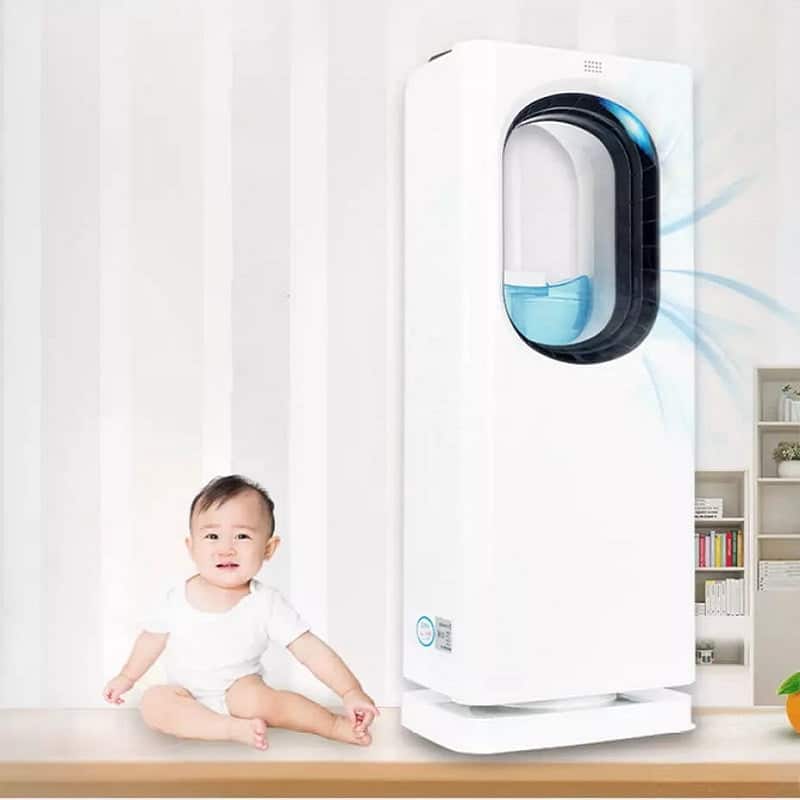 منقي ومرطب هواء Meier صغير متعدد الوظائف، مروحة بدون شفرات بجهاز تحكم عن بعد