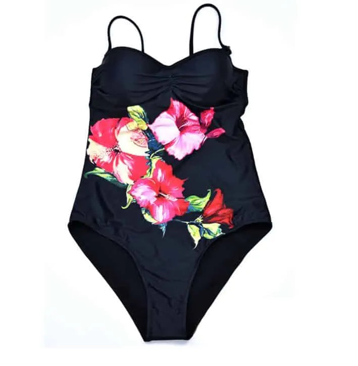 ملابس سباحة نسائية من قطعة واحدة بقصّة ضيقة وطبعة زهور مع حمالة صدر