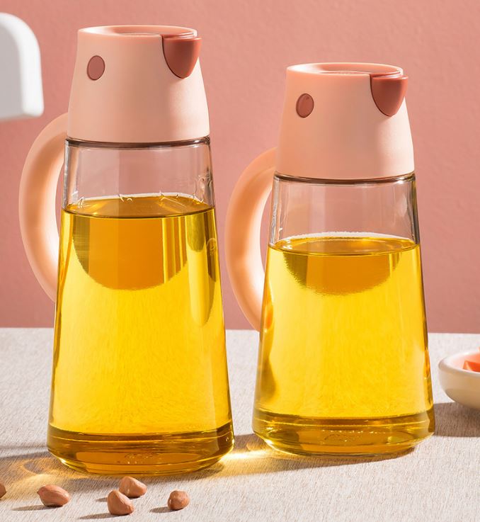 موزع زيت للمطبخ مع غطاء قلاب تلقائي وتحكم دقيق في الزيت بسعة 650 مل