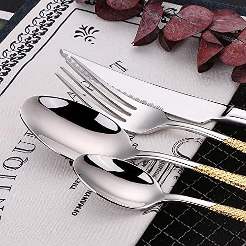 طقم أدوات مائدة فاخر من الفولاذ المقاوم للصدأ بمقبض ذهبي مكون من 4 قطع