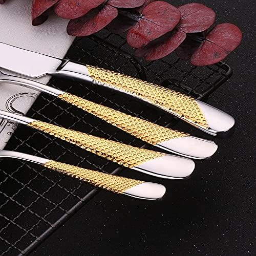 طقم أدوات مائدة فاخر من الفولاذ المقاوم للصدأ بمقبض ذهبي مكون من 4 قطع