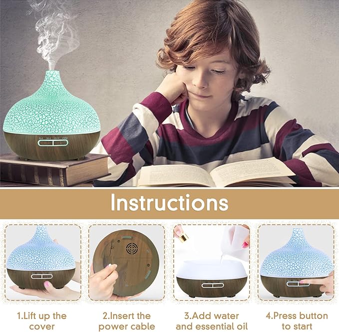 موزع روائح عطرية، صانع رذاذ مع إضاءة ليلية ملونة، منقي هواء للمكتب والمنزل، 400 مل