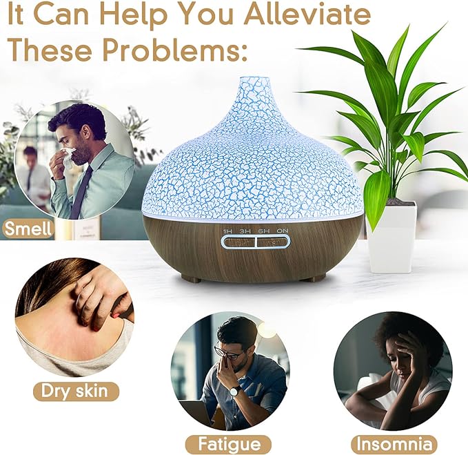 موزع روائح عطرية، صانع رذاذ مع إضاءة ليلية ملونة، منقي هواء للمكتب والمنزل، 400 مل