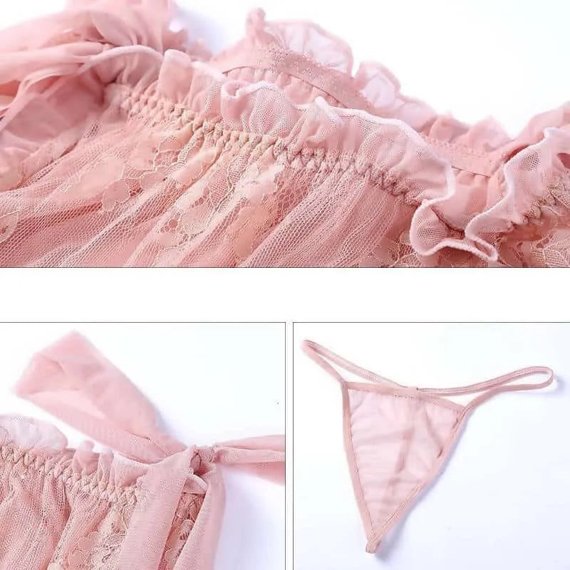 قميص نوم من قطعتين مع طبقة من الدانتيل و بانتي داخلي مطابق