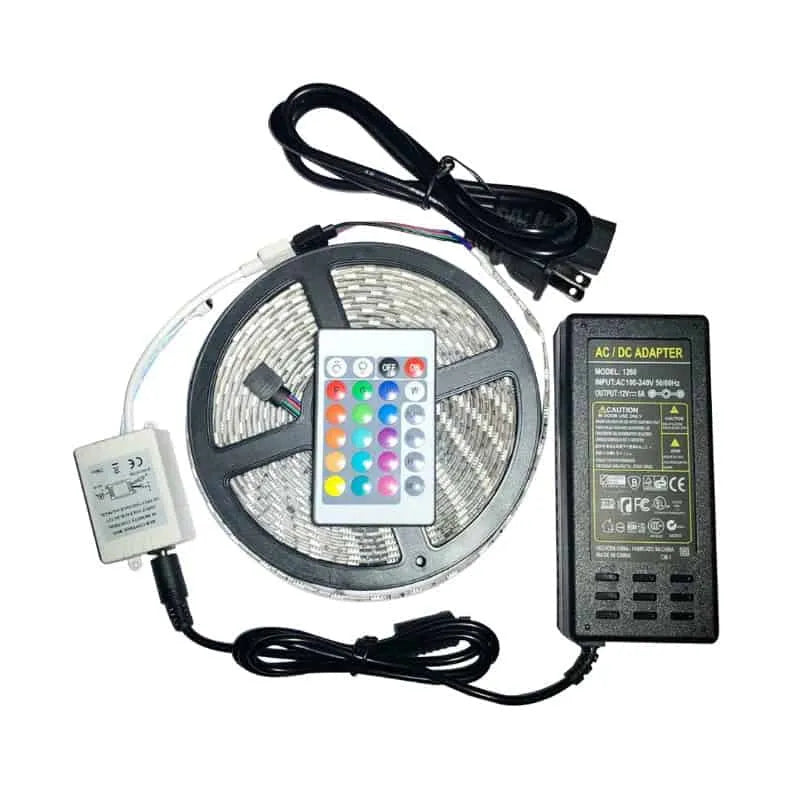 شريط إضاءة LED مرن متعدد الألوان RGB بطول 5 أمتار ومقاوم للماء مع لوحة تحكم عن بعد