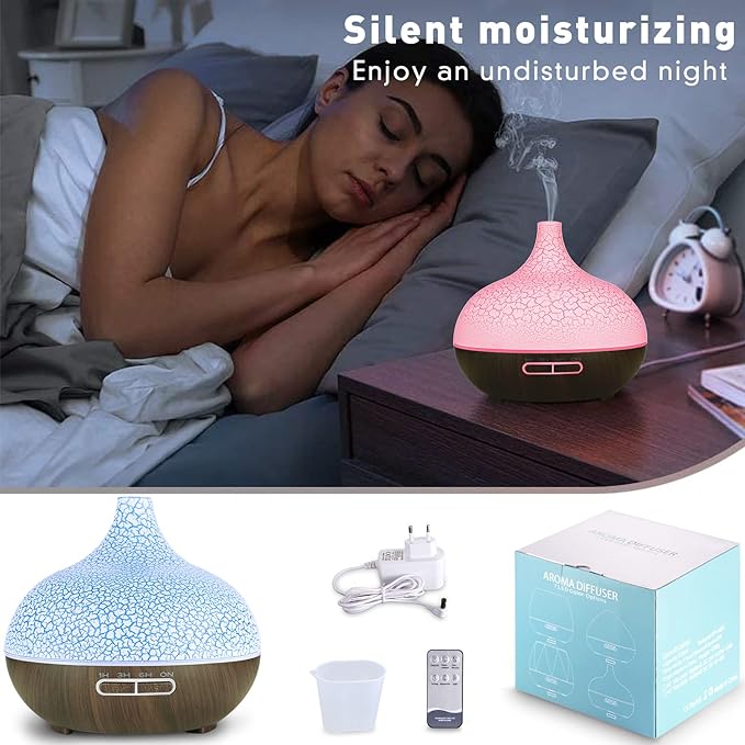 موزع روائح عطرية، صانع رذاذ مع إضاءة ليلية ملونة، منقي هواء للمكتب والمنزل، 400 مل