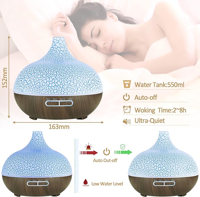 موزع روائح عطرية، صانع رذاذ مع إضاءة ليلية ملونة، منقي هواء للمكتب والمنزل، 400 مل