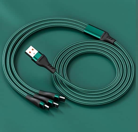 كابل شحن متعدد 6 أمبير - 3 في 1، كابل شحن USB متعدد 66 وات فائق السرعة مع منافذ الهاتف/USB-C/Micro-USB/Lightning