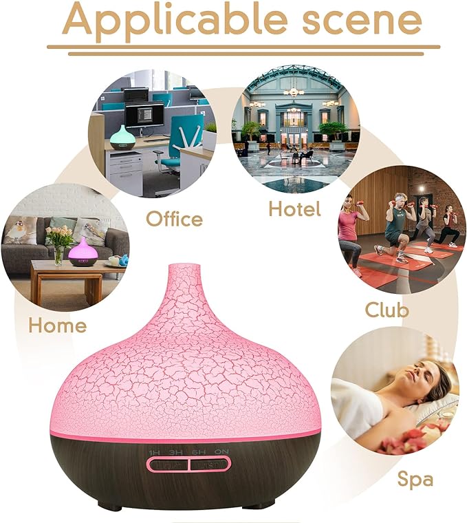 موزع روائح عطرية، صانع رذاذ مع إضاءة ليلية ملونة، منقي هواء للمكتب والمنزل، 400 مل