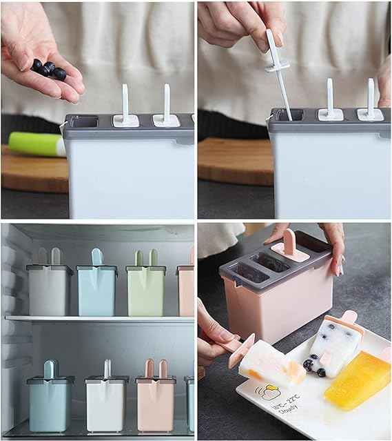 علبة أعواد آيس كريم 4 في 1 مع أعواد بلاستيكية فاخرة