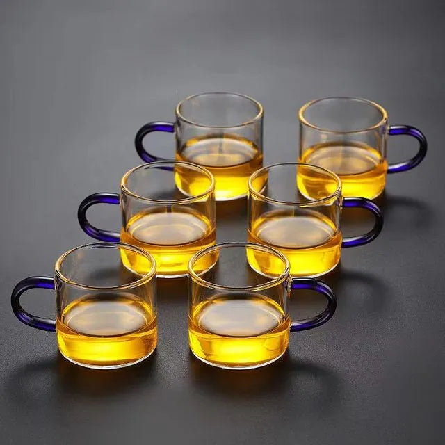 طقم أكواب زجاجية 6 قطع بمقبض ملون لشرب القهوة والشاي