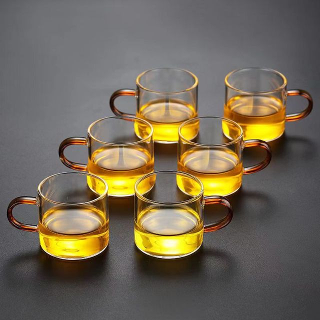 طقم أكواب زجاجية 6 قطع بمقبض ملون لشرب القهوة والشاي