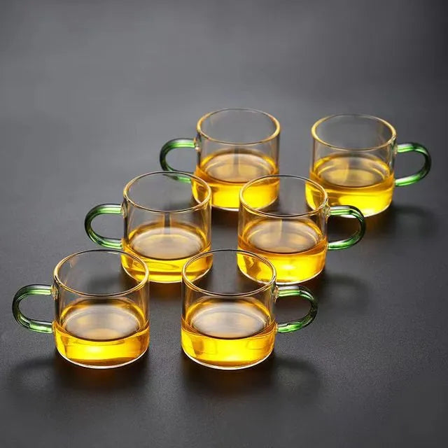 طقم أكواب زجاجية 6 قطع بمقبض ملون لشرب القهوة والشاي