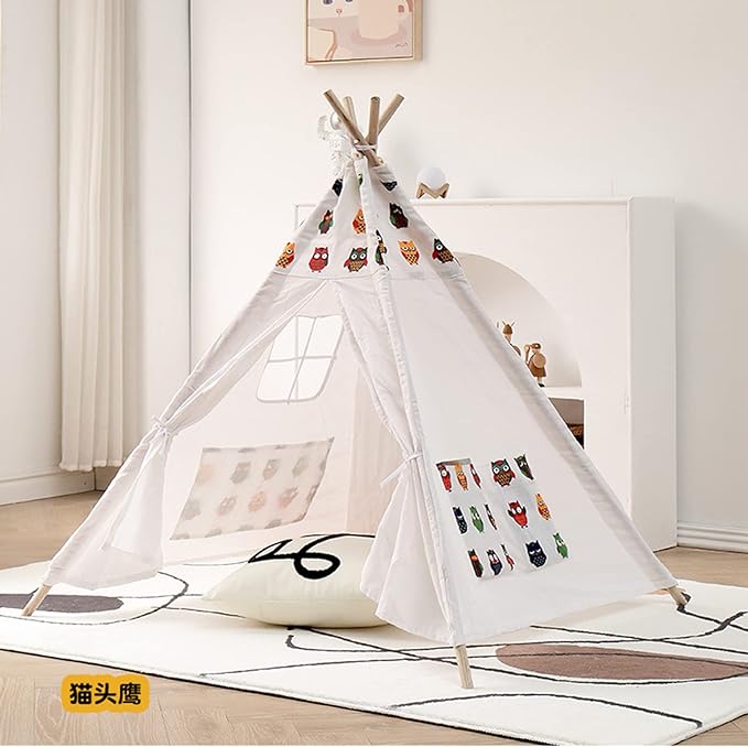 خيمة أطفال محمولة، خيمة أطفال قماشية و4 أعمدة خشبية قابلة للطي