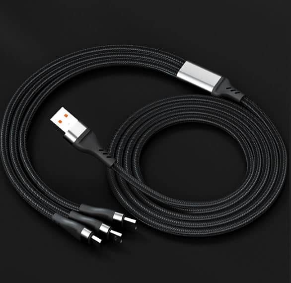 كابل شحن متعدد 6 أمبير - 3 في 1، كابل شحن USB متعدد 66 وات فائق السرعة مع منافذ الهاتف/USB-C/Micro-USB/Lightning