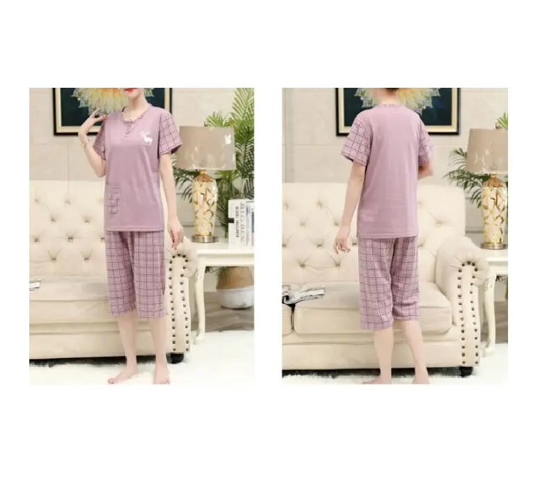 بيجامة نسائية صيفية رقيقة من القطن بنقشة غزال، شورت وقميص