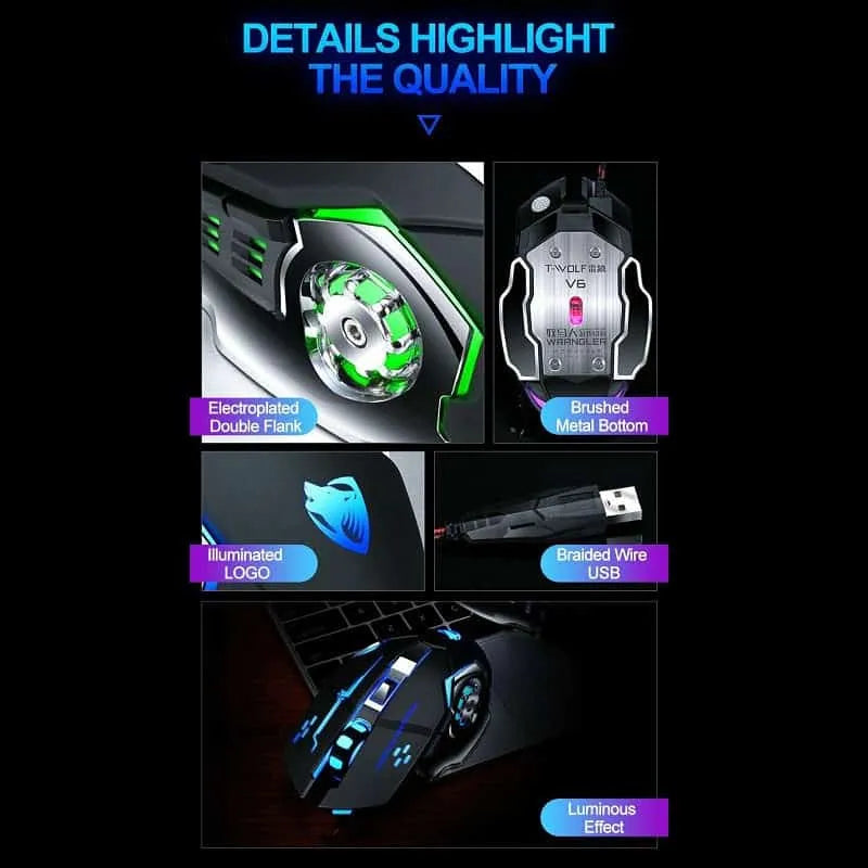 ماوس الألعاب Thunder Wolf Macro V6 القابل للبرمجة، لألعاب الكمبيوتر