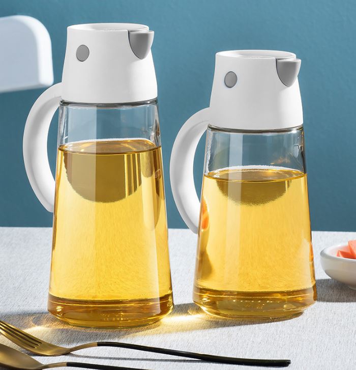 موزع زيت للمطبخ مع غطاء قلاب تلقائي وتحكم دقيق في الزيت بسعة 650 مل