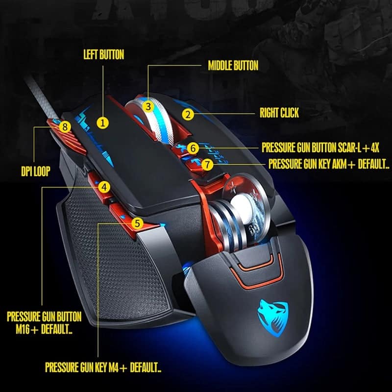 ماوس ألعاب Thunder Wolf V9 ماكرو للبرمجة، ماوس ألعاب بصري Thunder Wolf V9 لألعاب الكمبيوتر